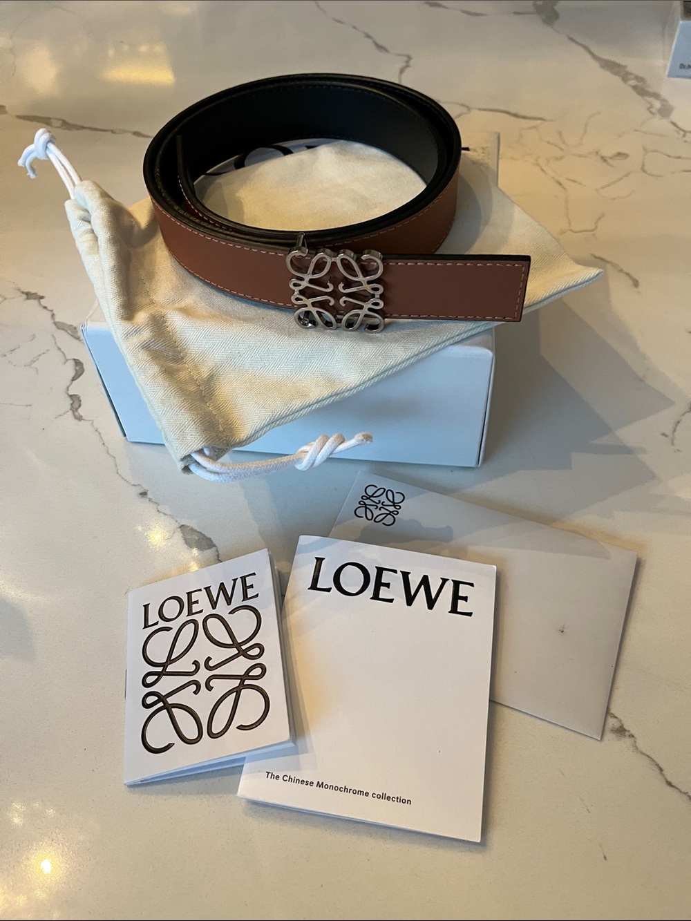 Loewe Brown Leather Belt with Silver Anagram Buckle
